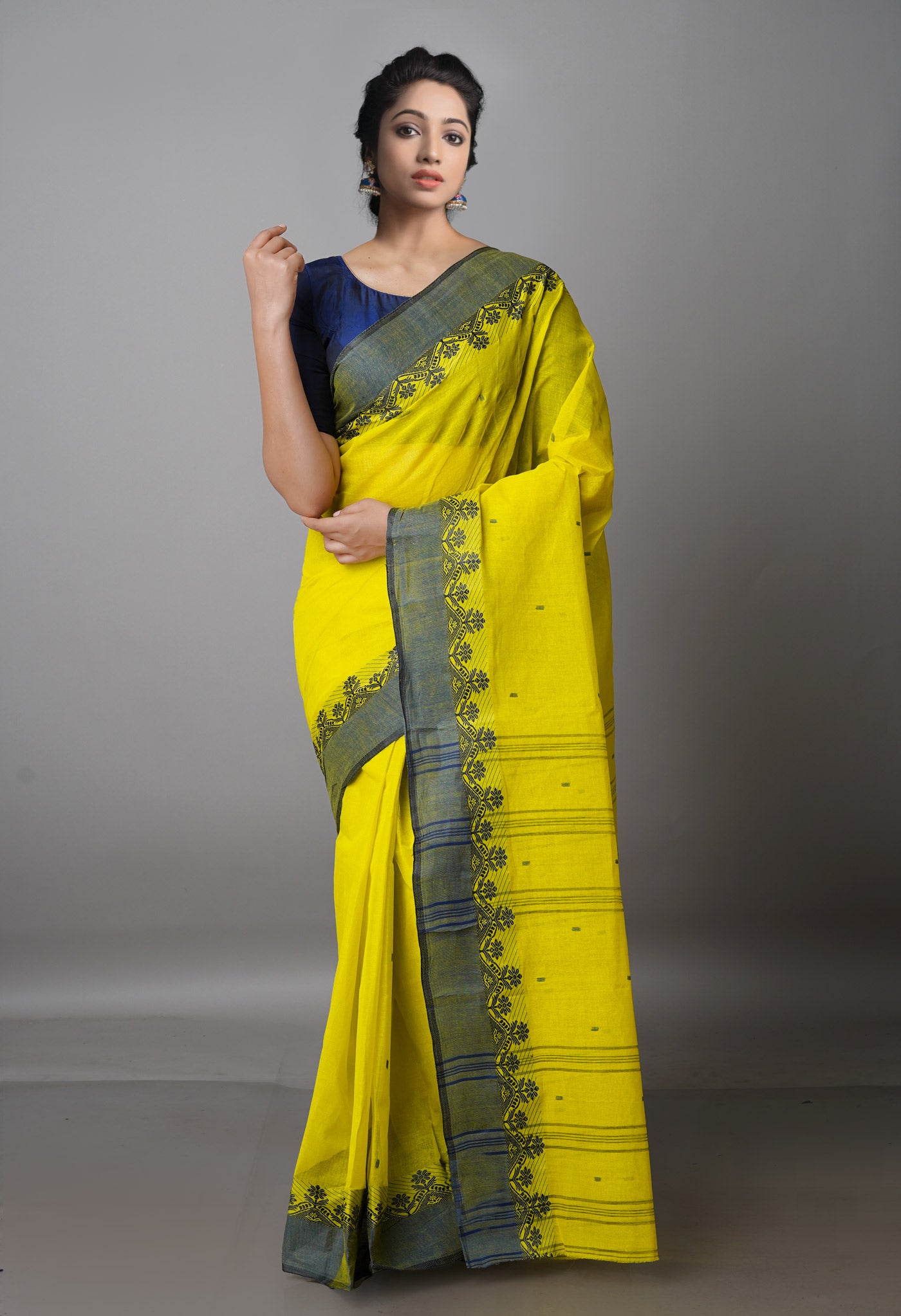Mehindi Green Pure  Handloom Superfine Bengal Cotton Saree-UNM69695