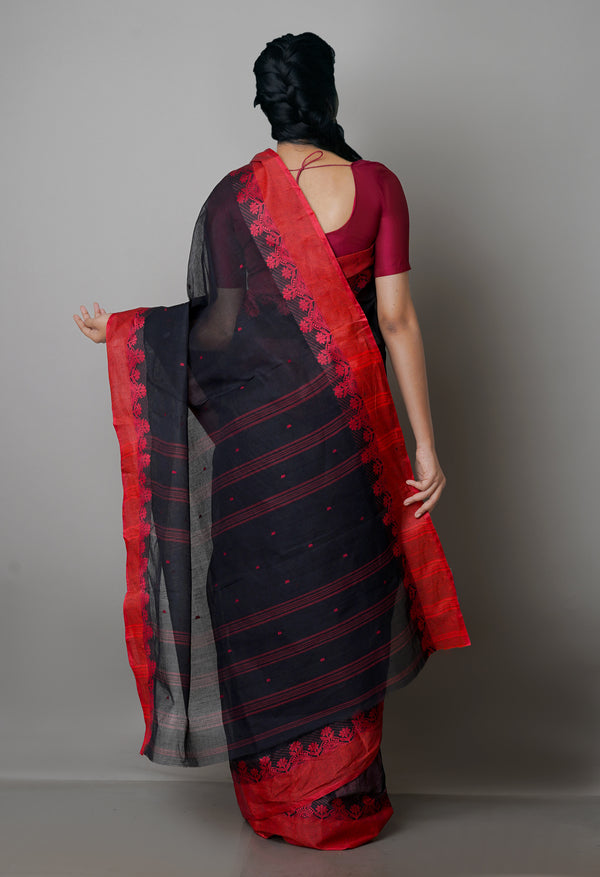Black Pure  Handloom Superfine Bengal Cotton Saree-UNM69696