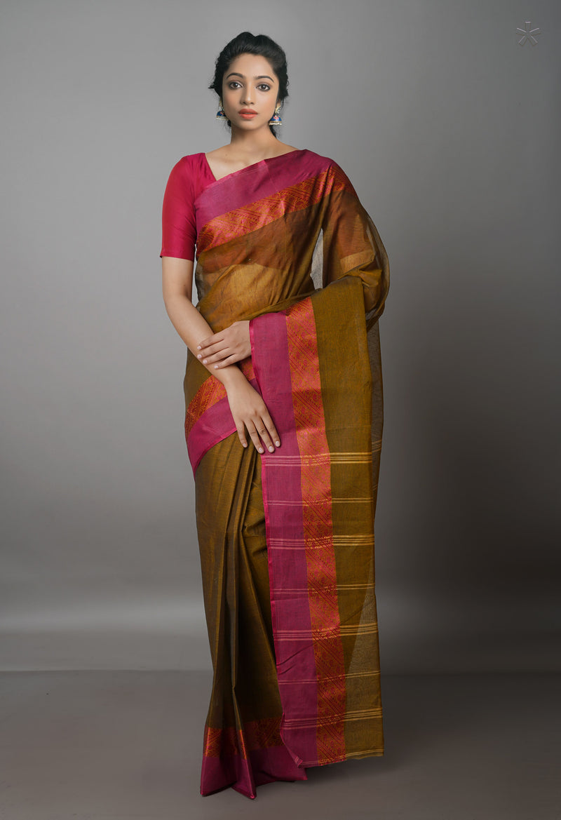 Brown Pure  Handloom Superfine Bengal Cotton Saree-UNM69702