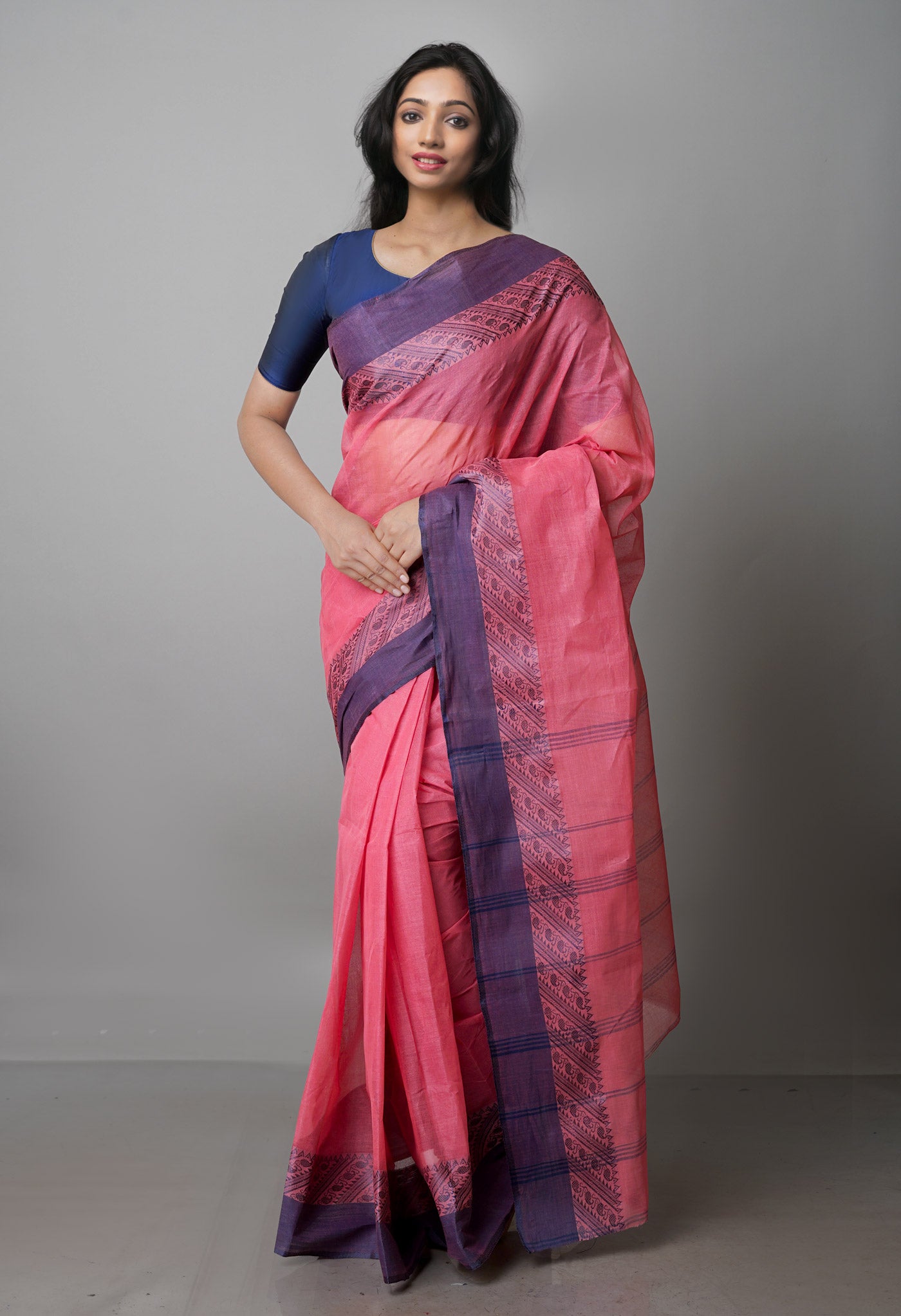 Pink Pure Handloom Superfine Bengal Cotton Saree