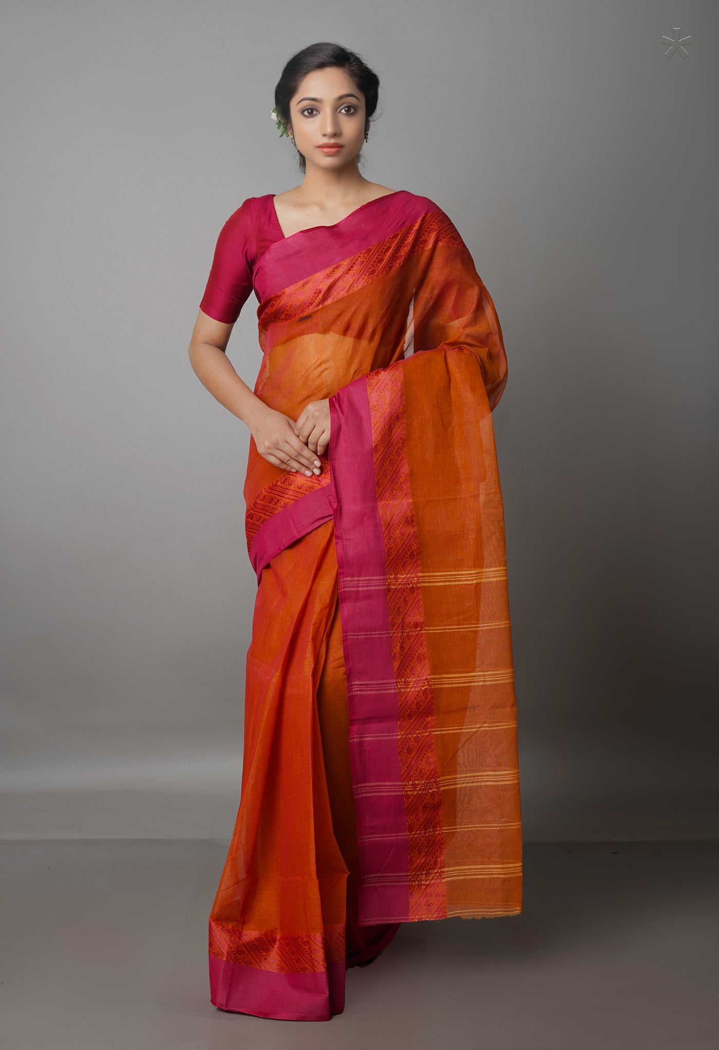 Orange Pure Handloom Bengal Cotton Saree