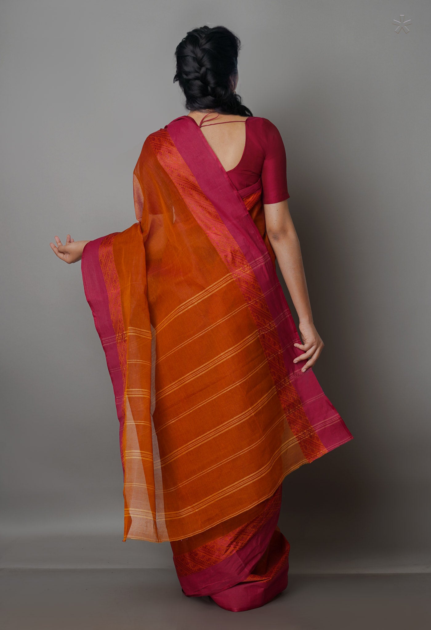 Orange Pure Handloom Bengal Cotton Saree