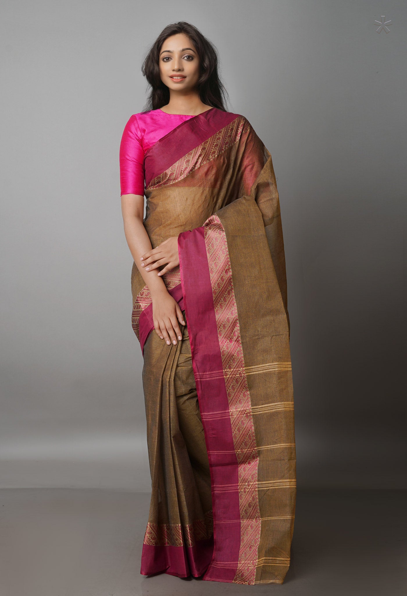 Brown Pure Handloom Superfine Bengal Cotton Saree