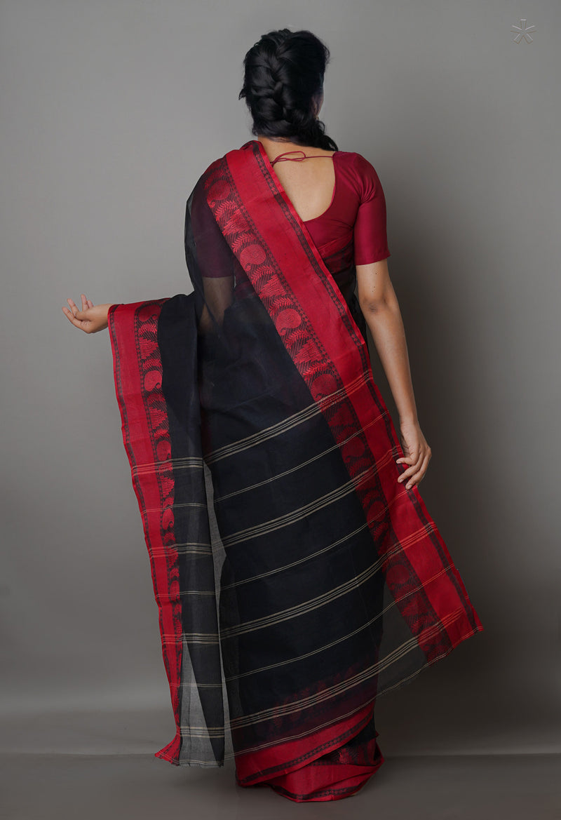 Black Pure  Handloom Superfine Bengal Cotton Saree-UNM69710