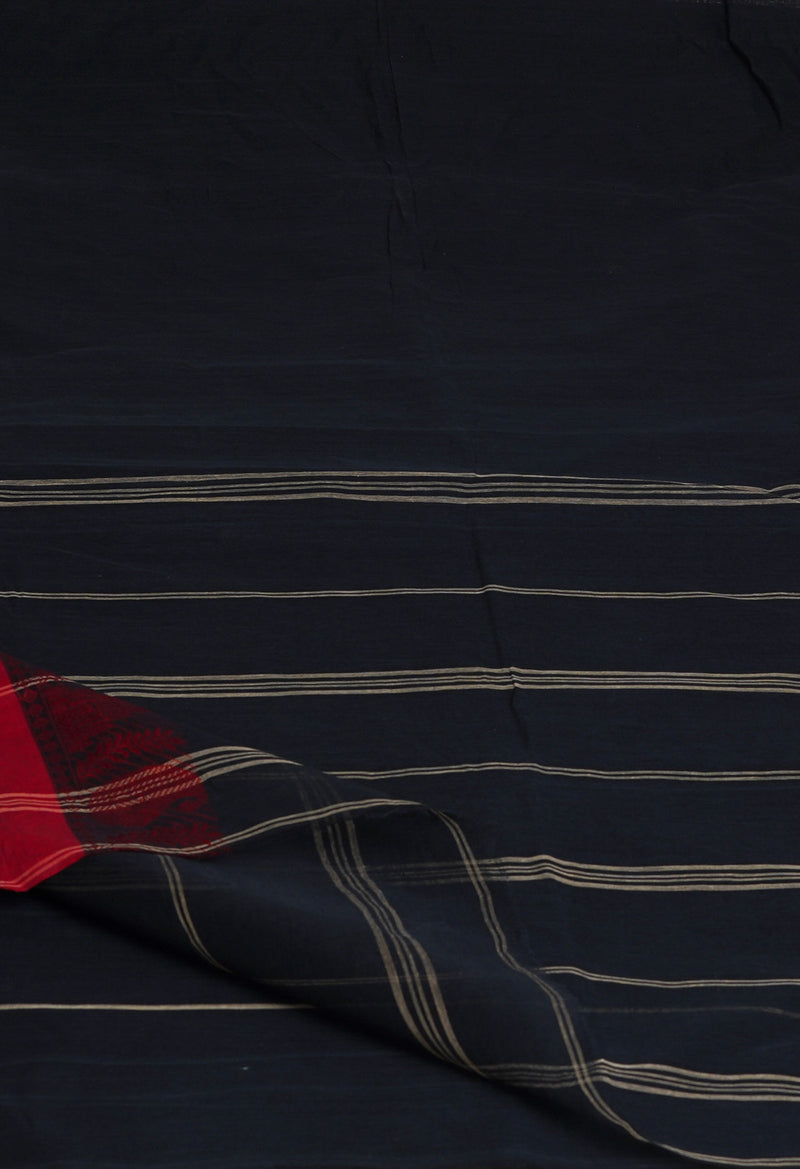 Black Pure  Handloom Superfine Bengal Cotton Saree-UNM69710