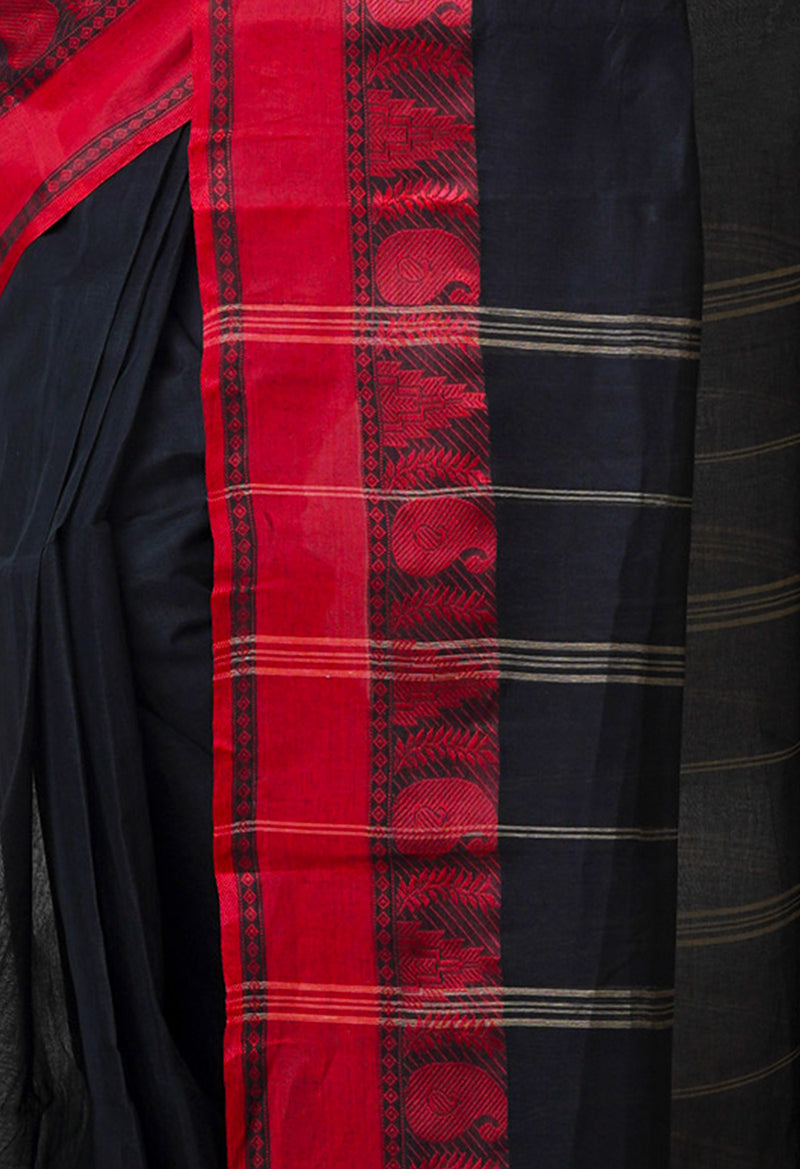 Black Pure  Handloom Superfine Bengal Cotton Saree-UNM69710
