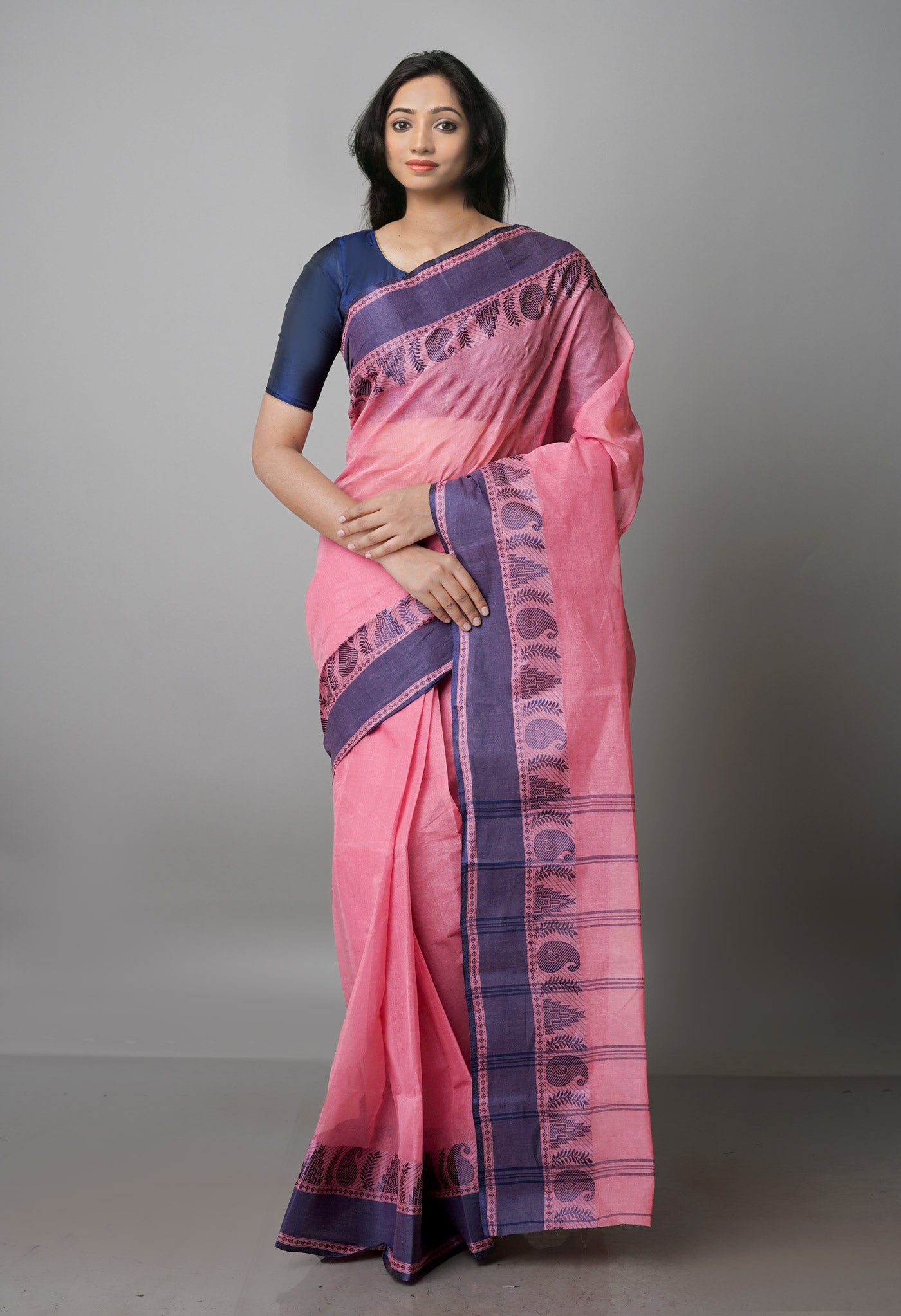Pink Pure  Handloom Superfine Bengal Cotton Saree-UNM69711