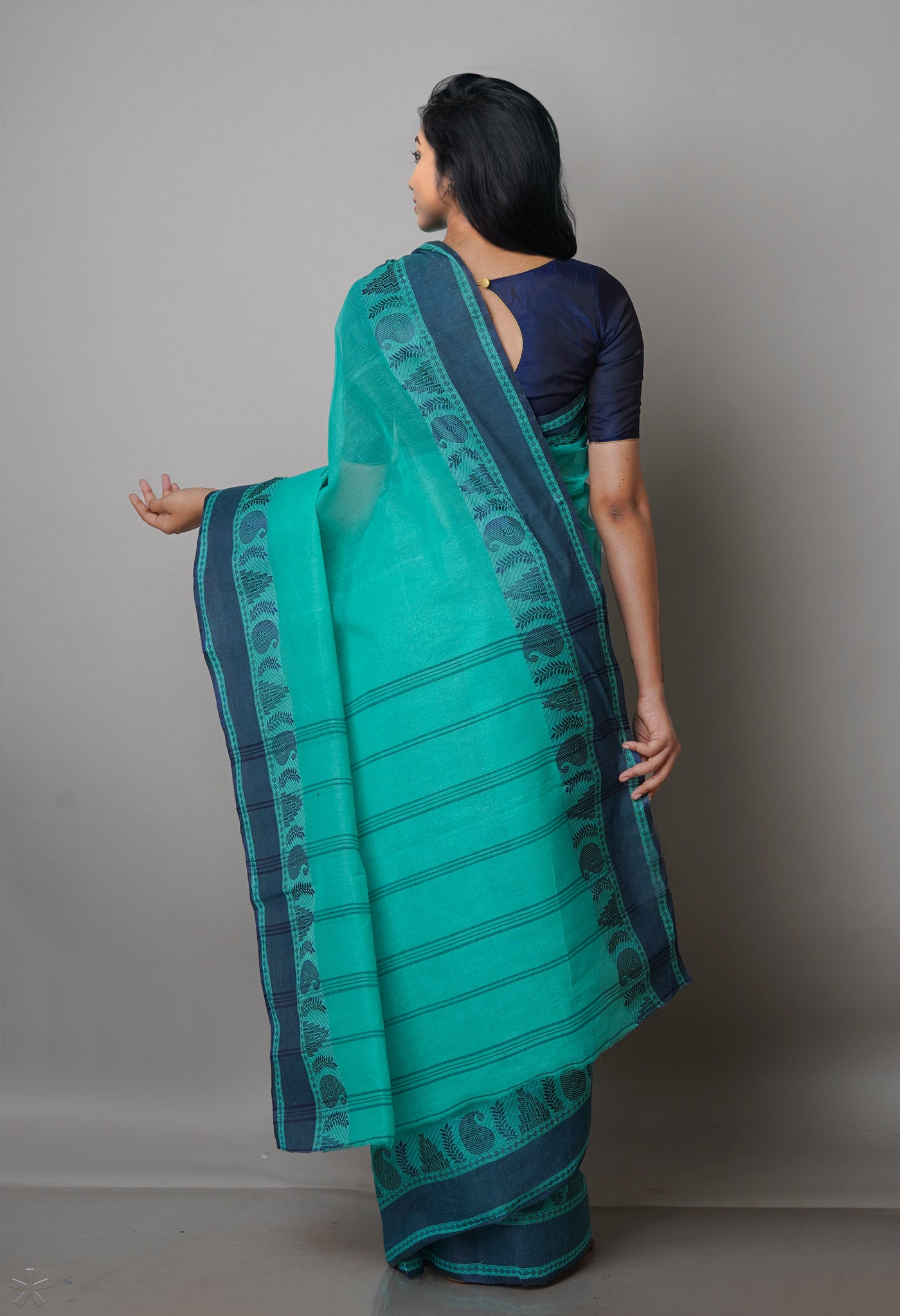 Turquoise Blue Pure  Handloom Superfine Bengal Cotton Saree-UNM69713