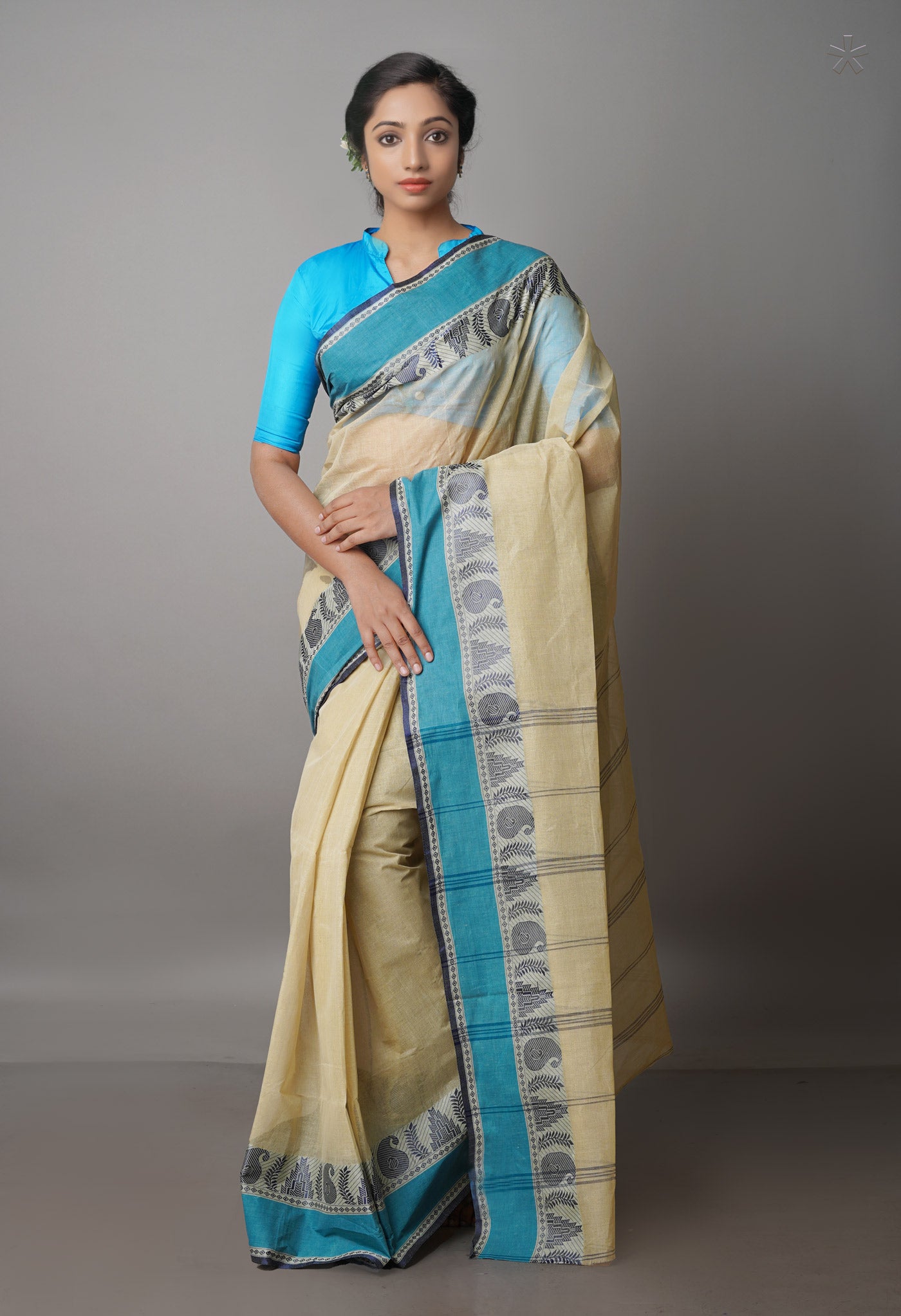 Cream Pure Handloom Superfine Bengal Cotton Saree