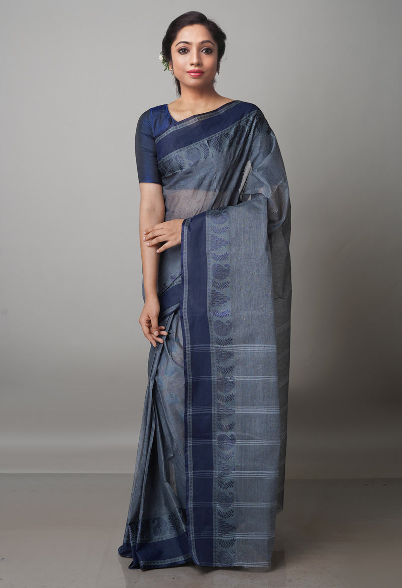 Grey Pure  Handloom Superfine Bengal Cotton Saree-UNM69718