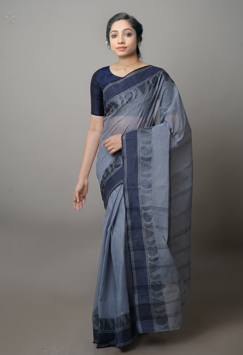Grey Pure  Handloom Superfine Bengal Cotton Saree-UNM69719