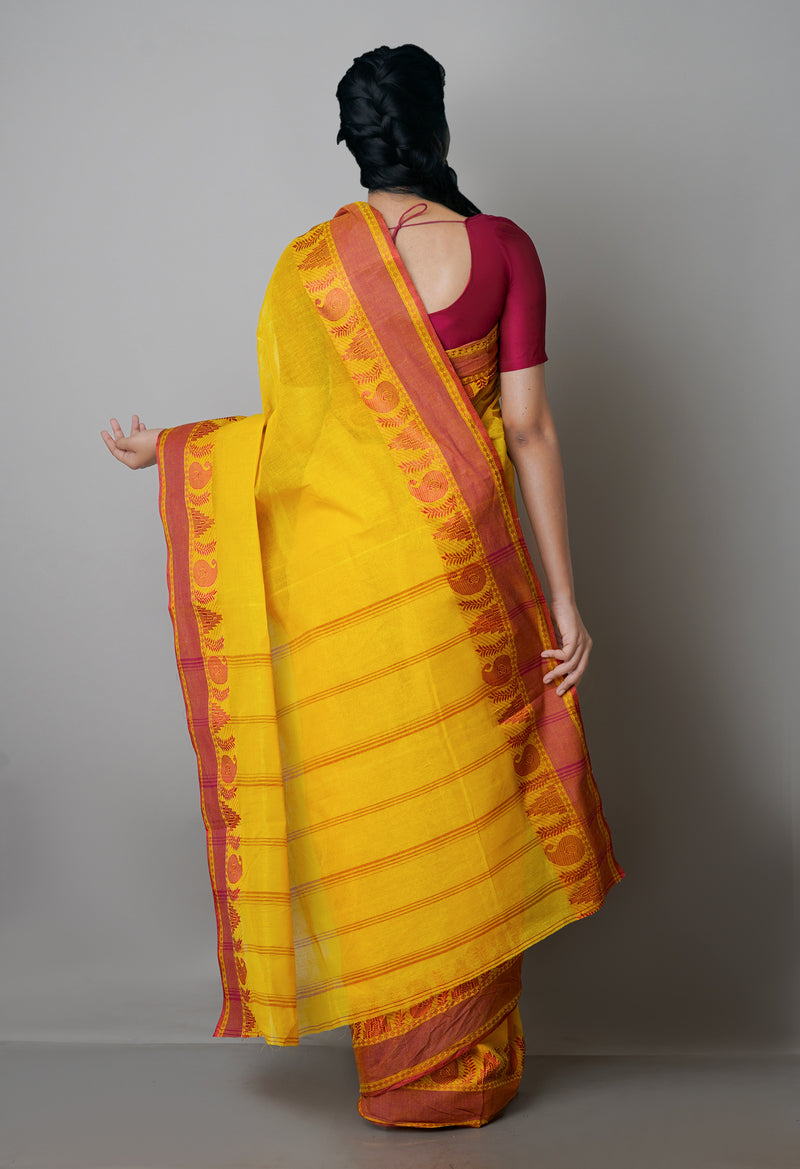 Turmeric Yellow Pure  Handloom Superfine Bengal Cotton Saree-UNM69720