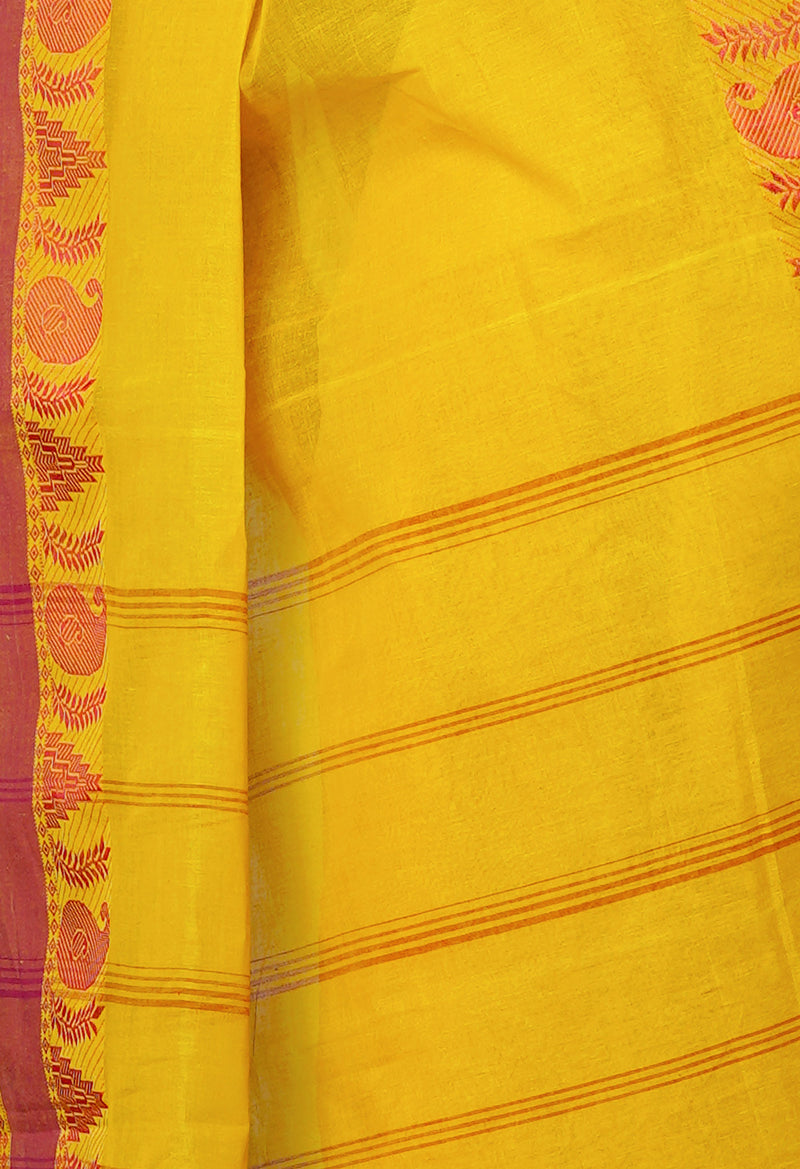 Turmeric Yellow Pure  Handloom Superfine Bengal Cotton Saree-UNM69720