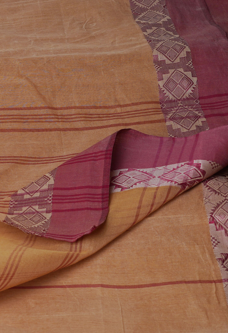 British Tan Brown Pure  Handloom Superfine Bengal Cotton Saree-UNM69734