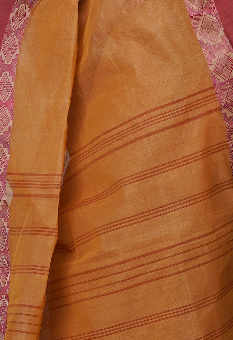 British Tan Brown Pure  Handloom Superfine Bengal Cotton Saree-UNM69734