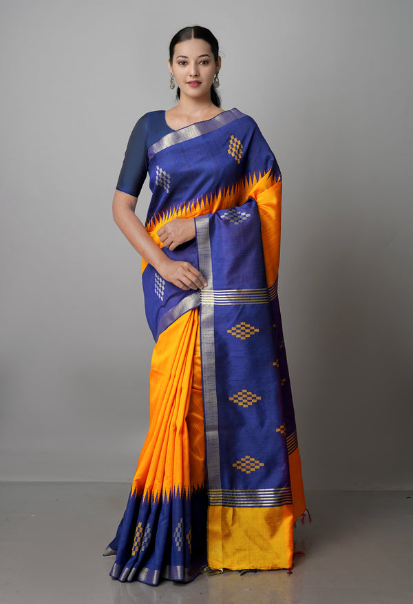 Turmeric Yellow  Dupion  Silk Saree-UNM69738