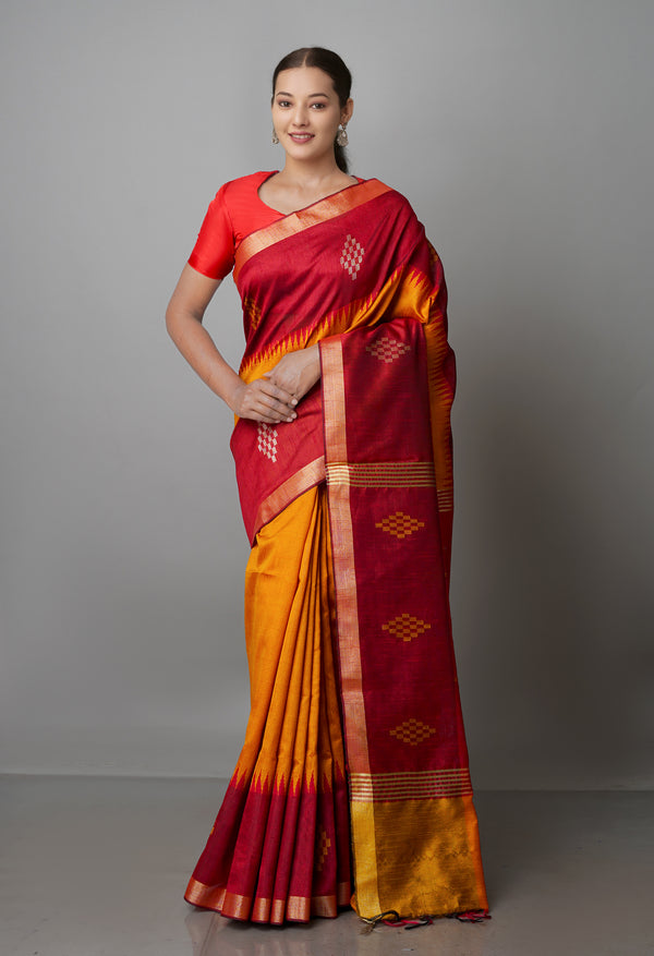 Mustard Yellow  Dupion  Silk Saree-UNM69740