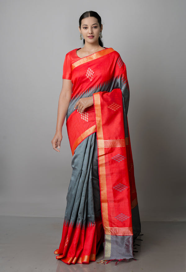 Grey  Dupion  Silk Saree-UNM69742