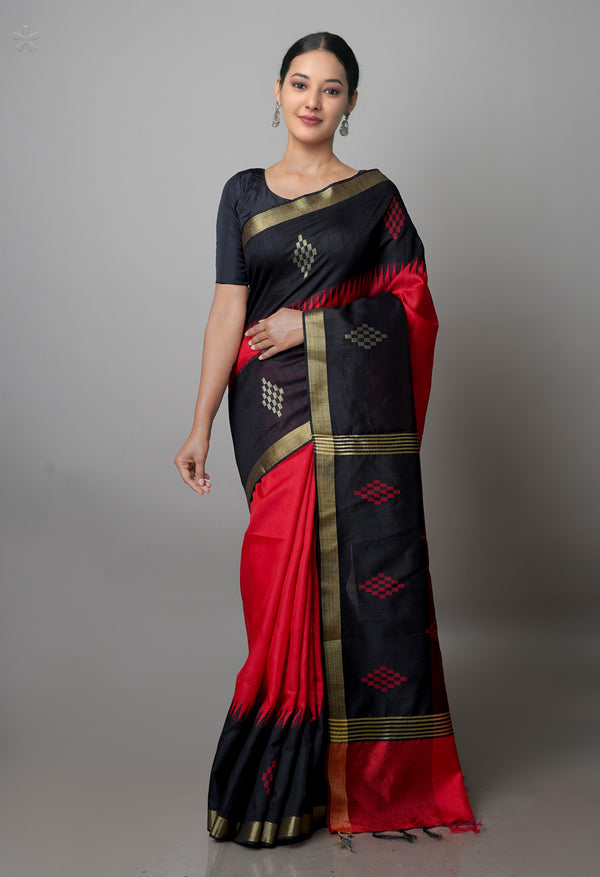 Candy Red  Dupion  Silk Saree-UNM69744