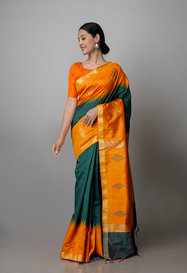 Dark Green  Dupion  Silk Saree-UNM69745