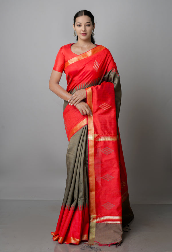 Grey  Dupion  Silk Saree-UNM69746
