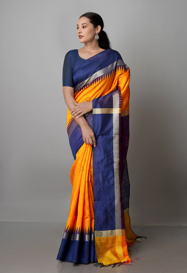 Turmeric Yellow  Dupion  Silk Saree-UNM69748