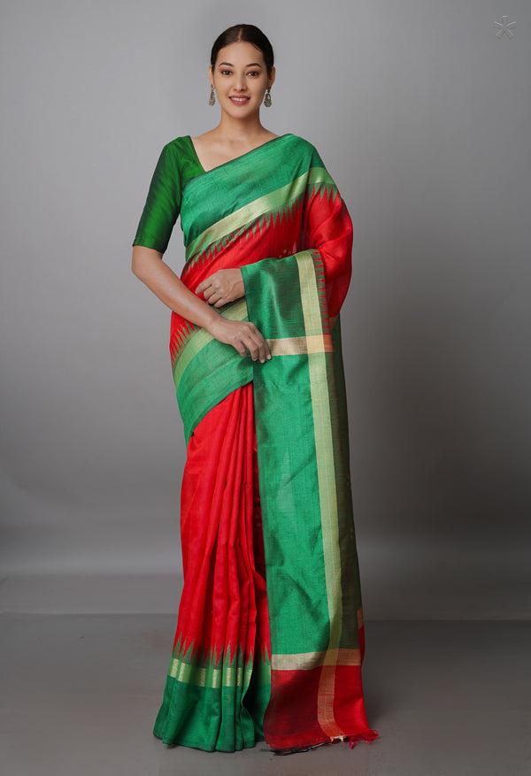 Red  Dupion  Silk Saree-UNM69751