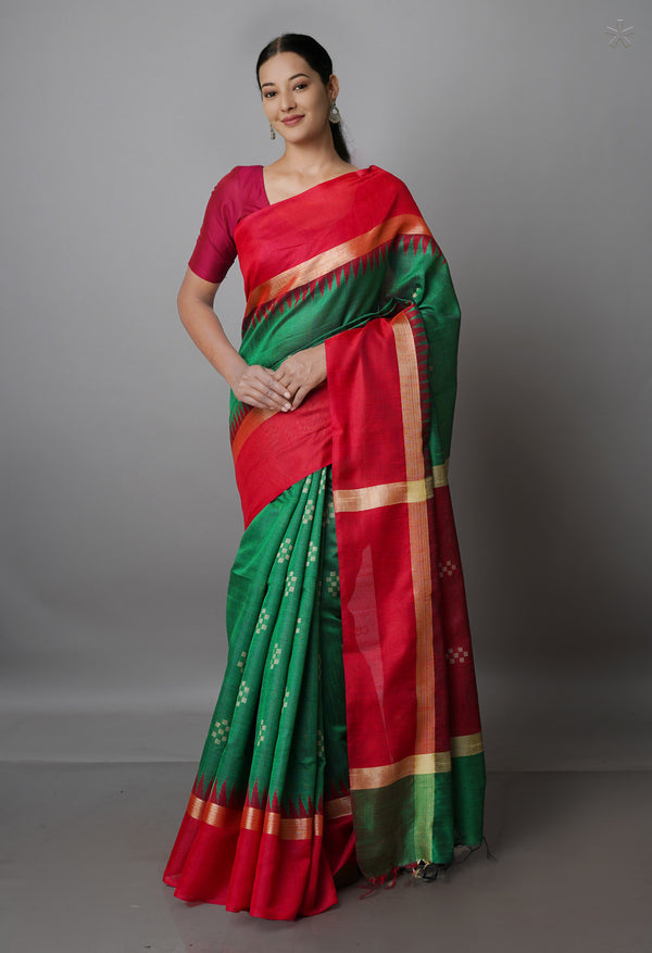 Green  Dupion  Silk Saree-UNM69754