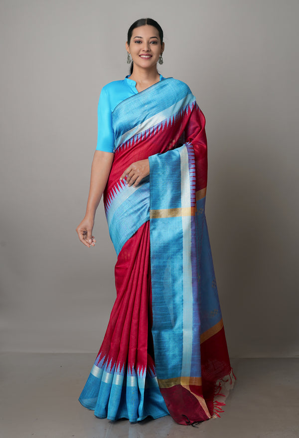 Burgundy  Dupion  Silk Saree-UNM69756
