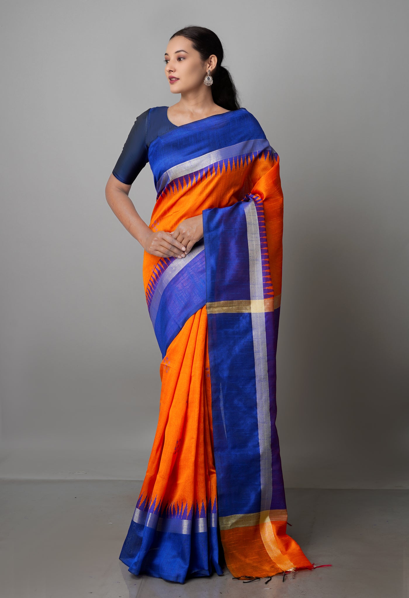 Squash Orange  Dupion  Silk Saree-UNM69757