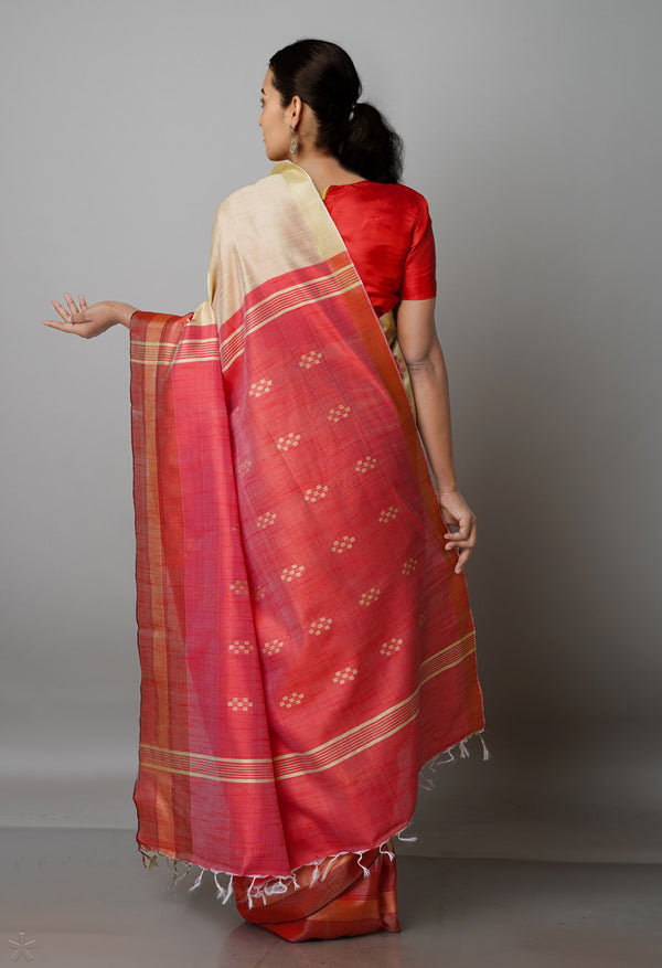 Cream  Dupion  Silk Saree-UNM69758