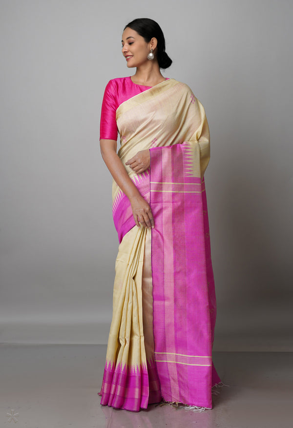 Cream  Dupion  Silk Saree-UNM69759