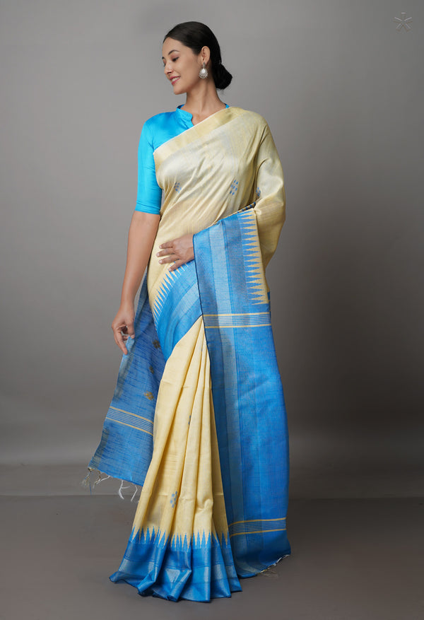 Cream  Dupion  Silk Saree-UNM69760