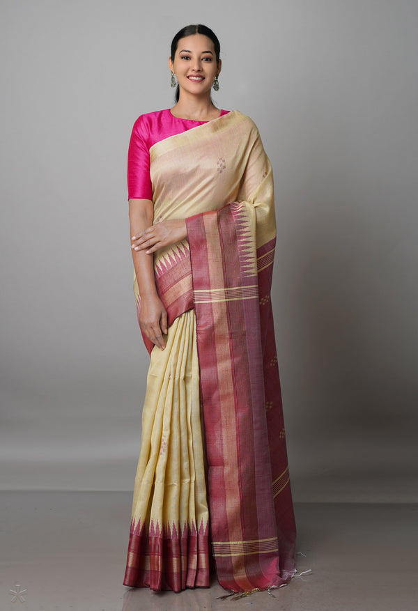 Cream  Dupion  Silk Saree-UNM69761