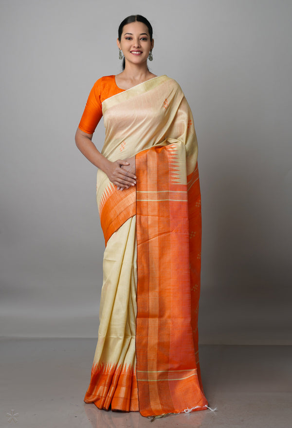 Cream  Dupion  Silk Saree-UNM69762