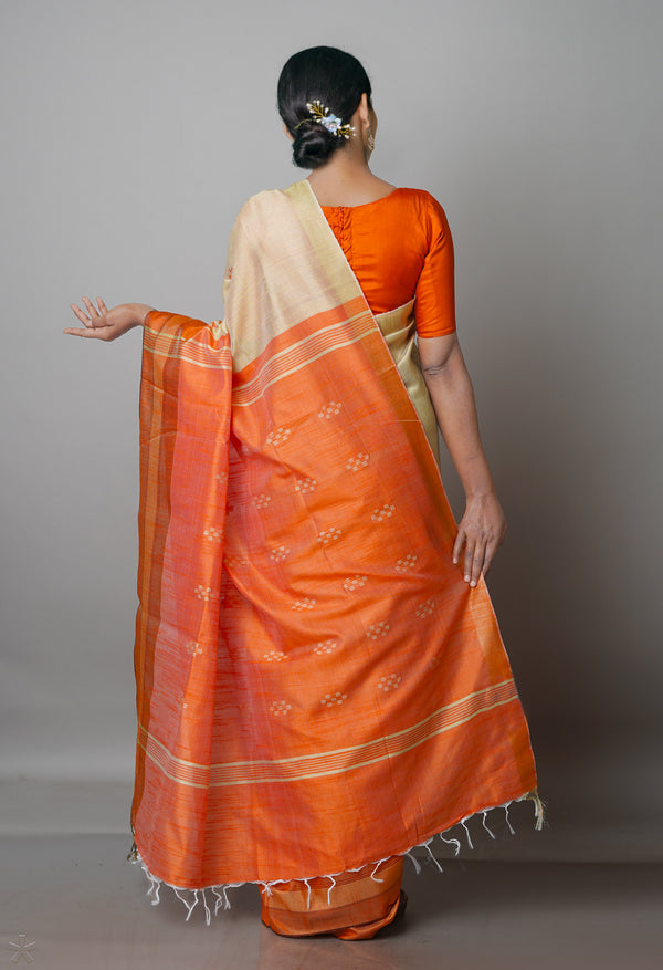 Cream  Dupion  Silk Saree-UNM69762