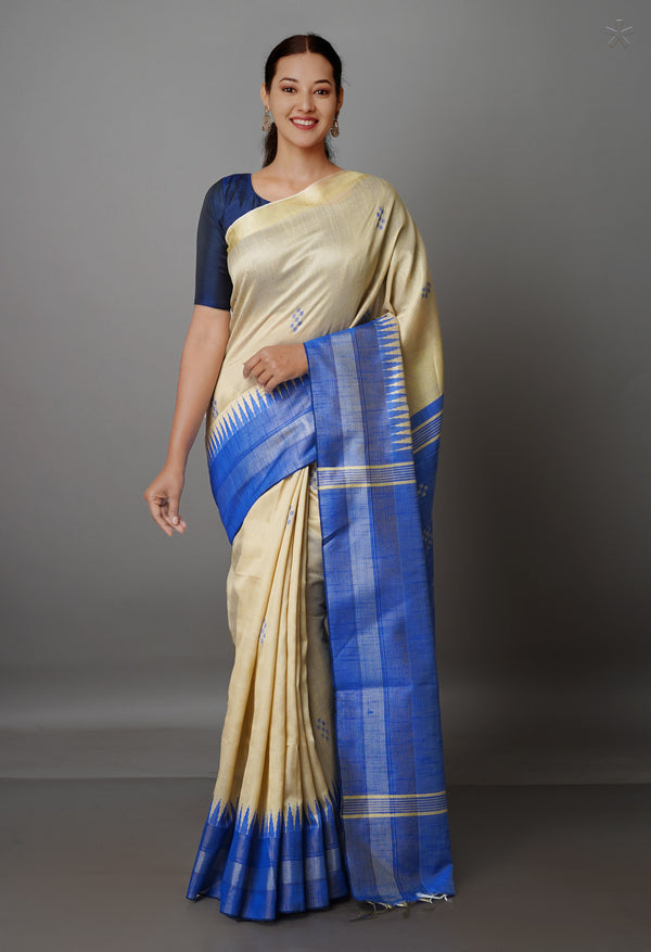 Cream  Dupion  Silk Saree-UNM69763