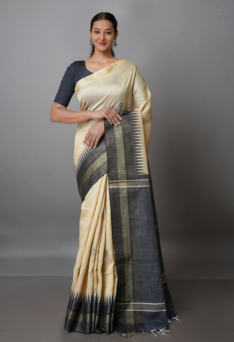 Cream  Dupion  Silk Saree-UNM69764