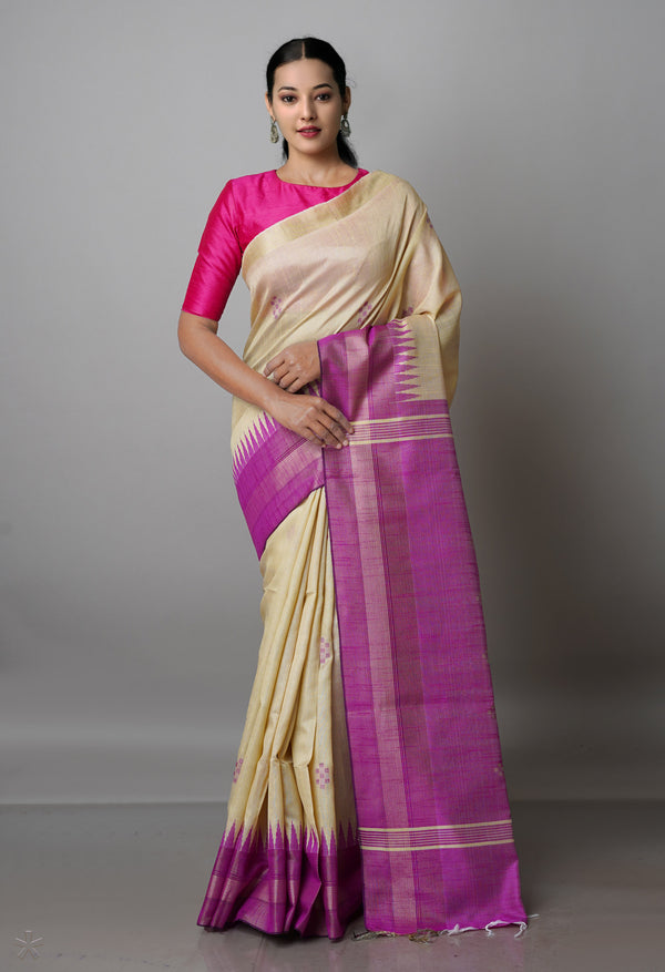 Cream  Dupion  Silk Saree-UNM69766