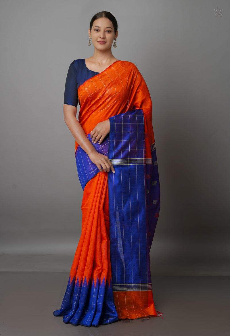 Squash Orange  Dupion  Silk Saree-UNM69770