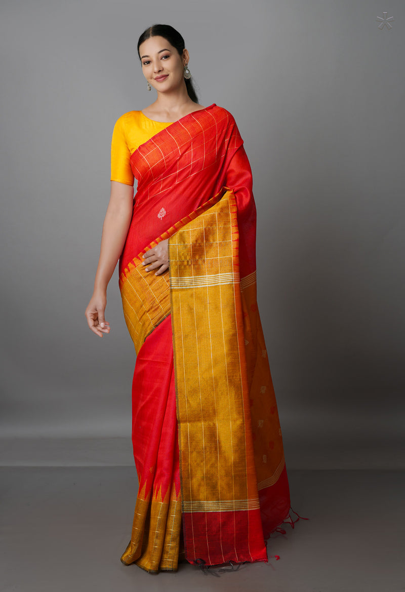 Red  Dupion  Silk Saree-UNM69771