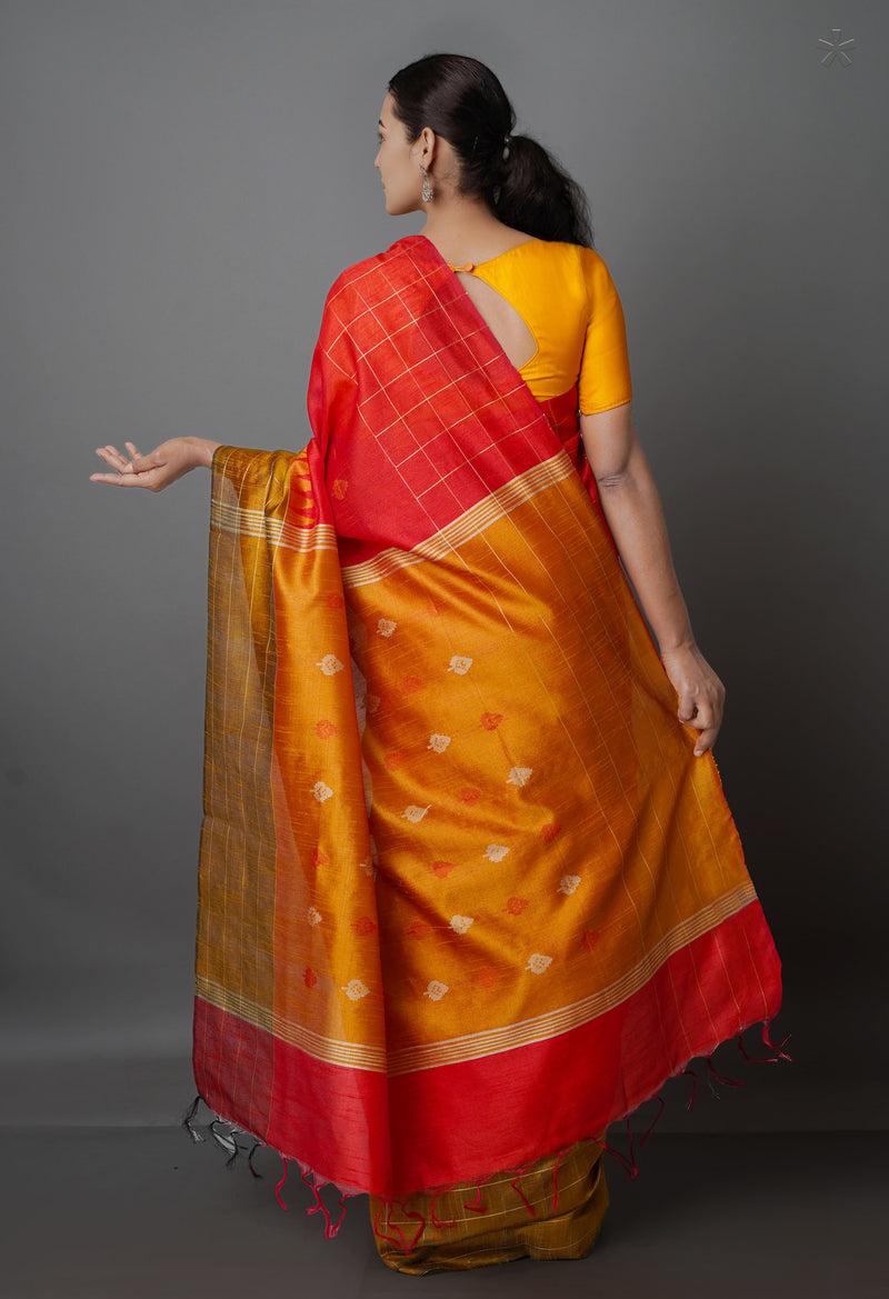 Red  Dupion  Silk Saree-UNM69771