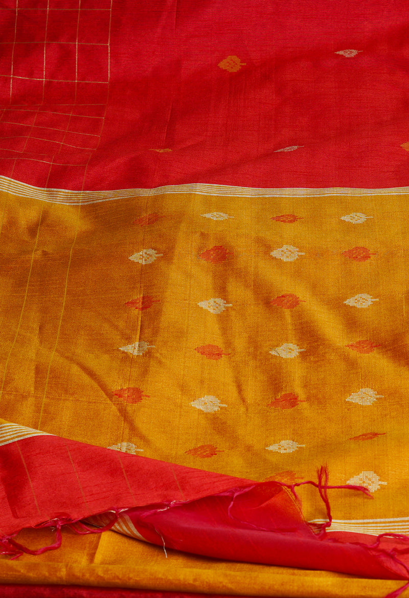 Red  Dupion  Silk Saree-UNM69771