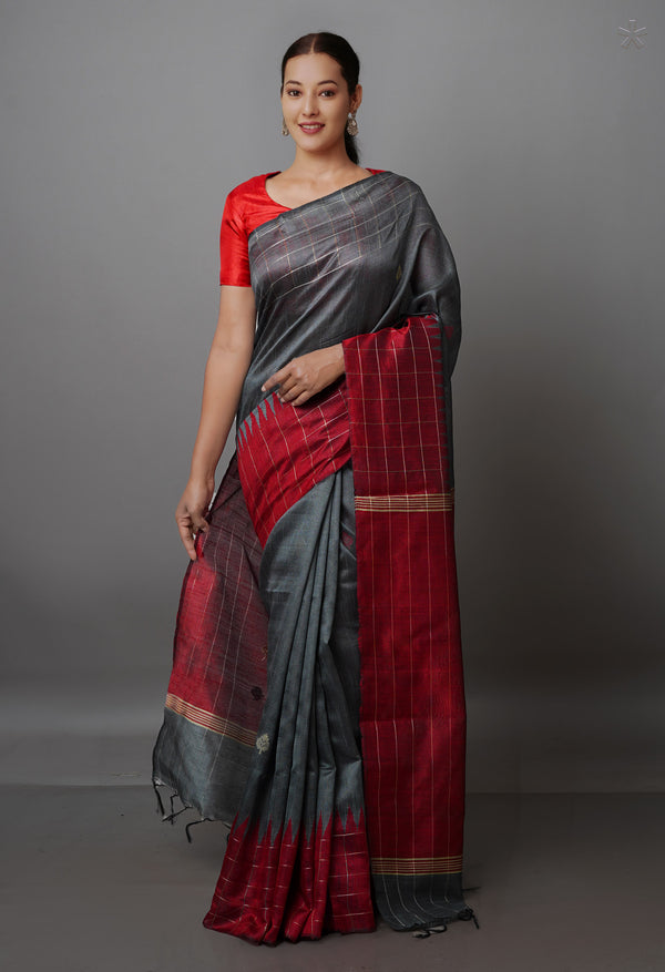 Grey  Dupion  Silk Saree-UNM69772