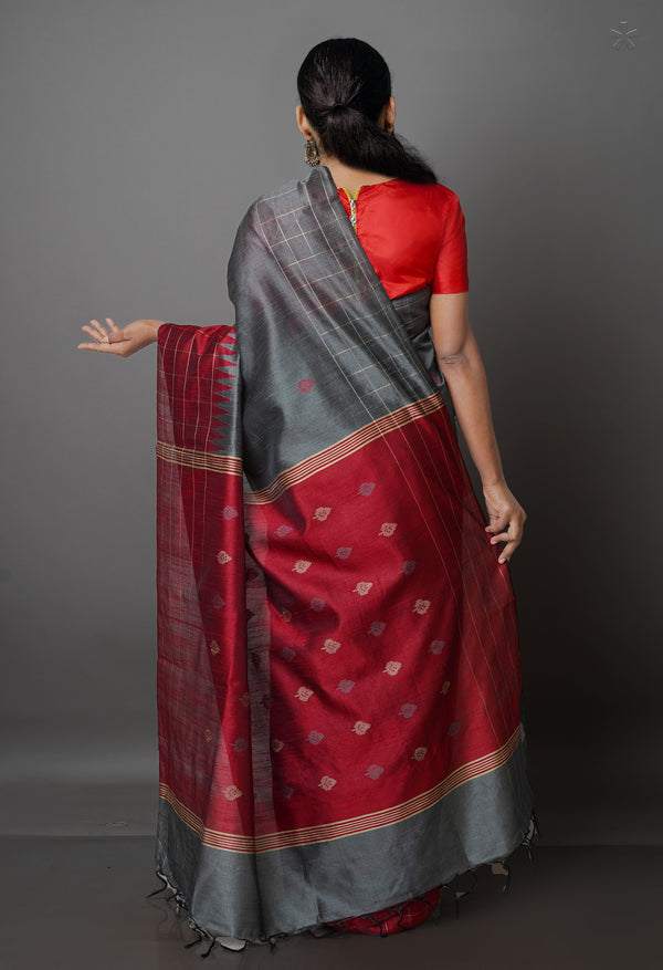 Grey  Dupion  Silk Saree-UNM69772