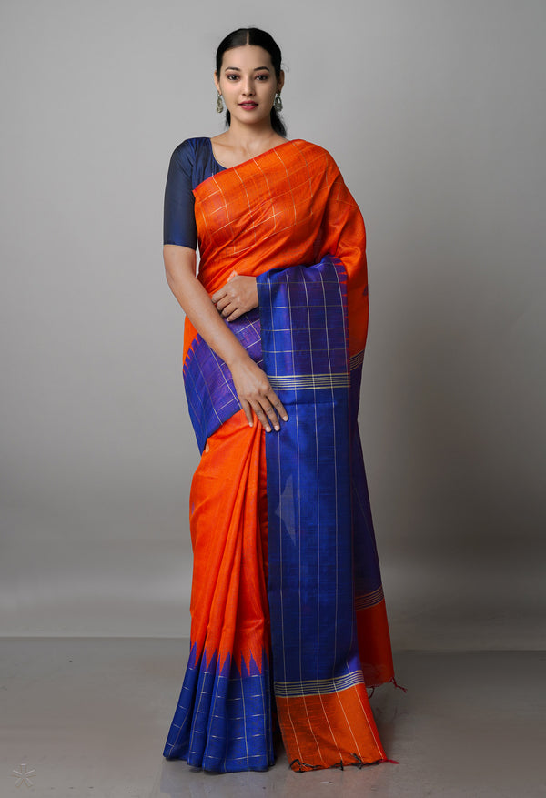 Squash Orange  Dupion  Silk Saree-UNM69774