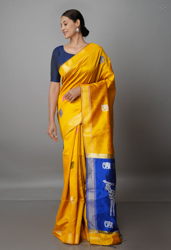 Turmeric Yellow  Dupion  Silk Saree-UNM69778