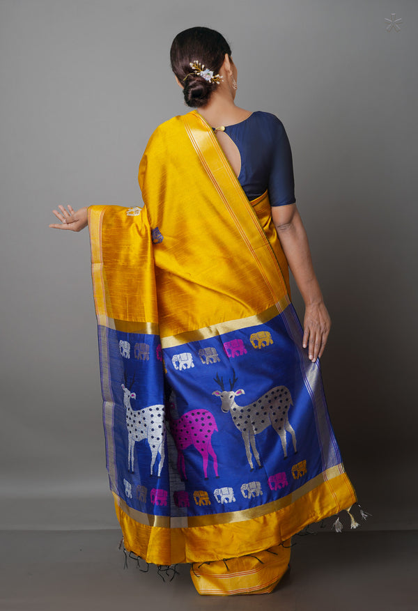 Turmeric Yellow  Dupion  Silk Saree-UNM69778