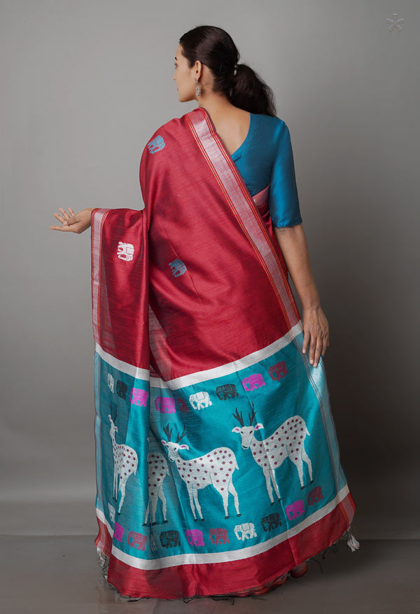 Maroon  Dupion  Silk Saree-UNM69779