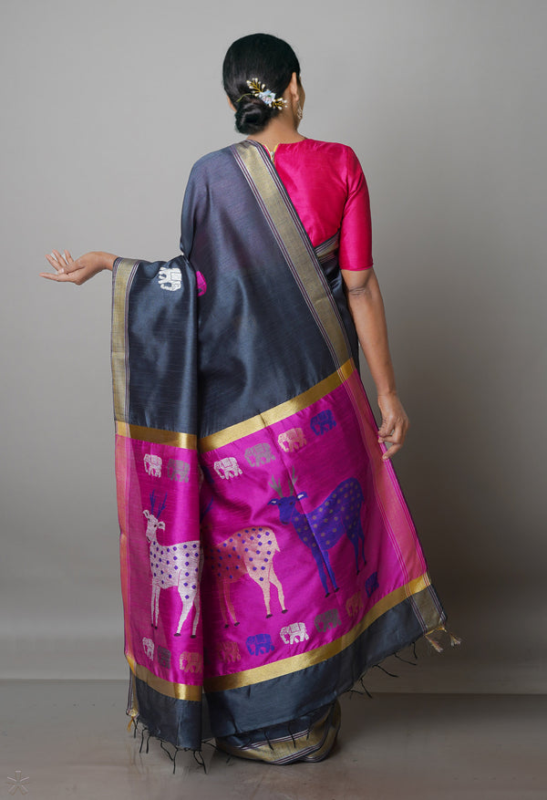 Grey  Dupion  Silk Saree-UNM69781